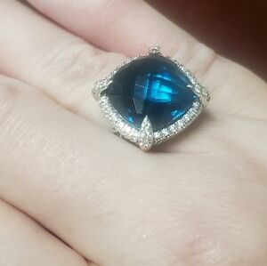 David Yurman Hampton Blue Topaz Chatelaine Pave Bezel Ring Size 7